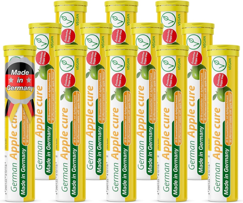 T&D Nemška Apple Cure - 240 Vegan pijača šumeče tablete - Apple Flavor - Izdelano v Nemčiji