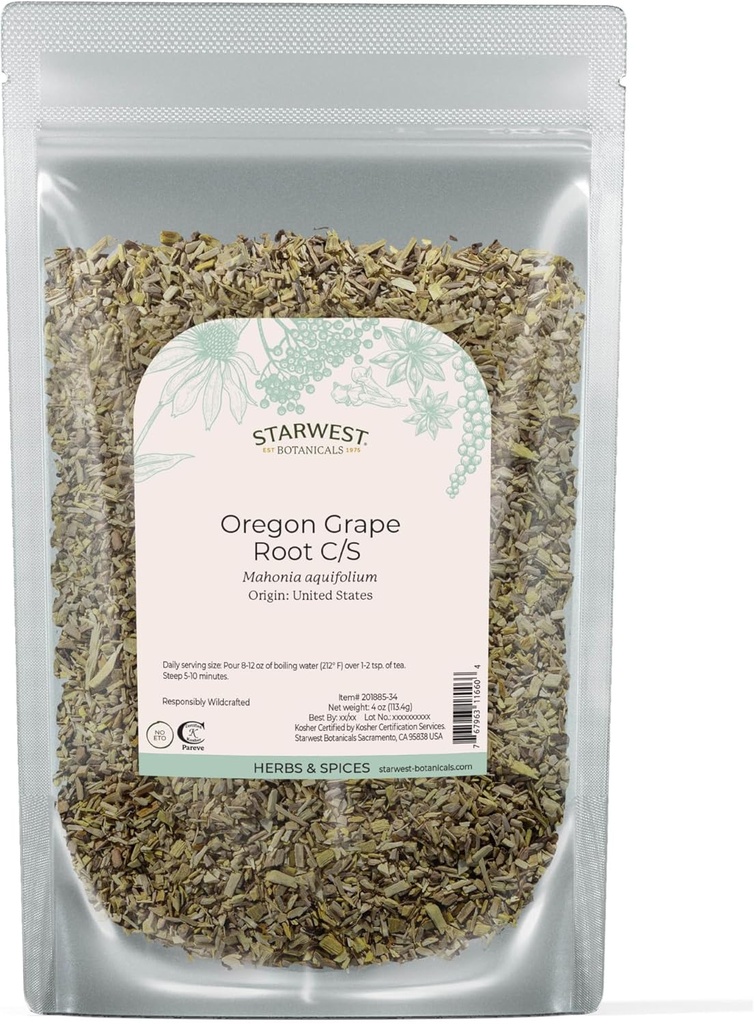 Zvezdnozahodni Botaniki Oregon Grozdni koren Wildcrafted - Suho olupljeni zelišče za čaj, Tinkture, Kapsule, & Salve, Naravne Wellness za ženske & moške, Rez in Sifted, Certified Kosher, Non-GMO - 4 oz Pouch