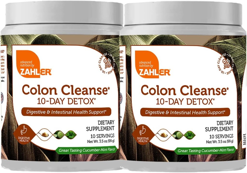 Zahler Colon Cleanse 10-Day Detox Cleanse - Cucumber Mint Flavor - Herbal Digestive Wellness - Colon Cleanser & Detox za Bowel Movement, Body Detox, Digestion Aid za ženske in moške - 3,5 oz (2 Pack)