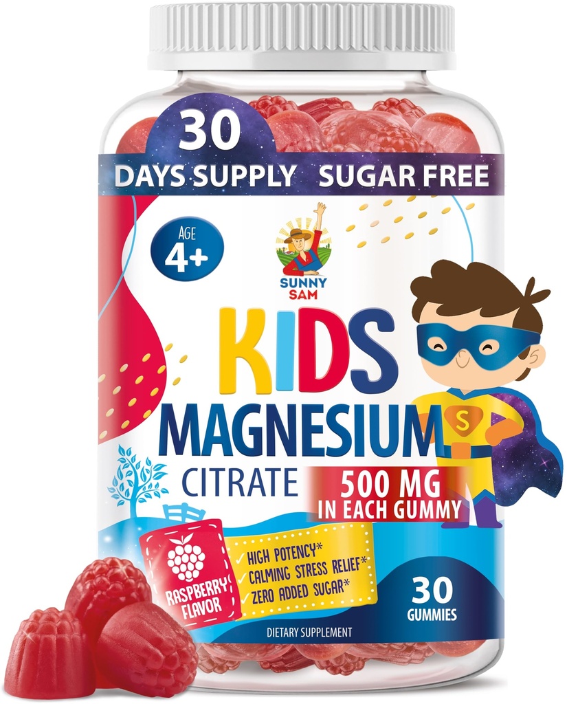 Magnezij brez sladkorja Gumiji za otroke in najstnike - 500mg Calm Magnezijev Citrat - Žvečljivi Magnezijev Gummy dodatek za spanje, Mood & Muscle Support - 30 dni dobave