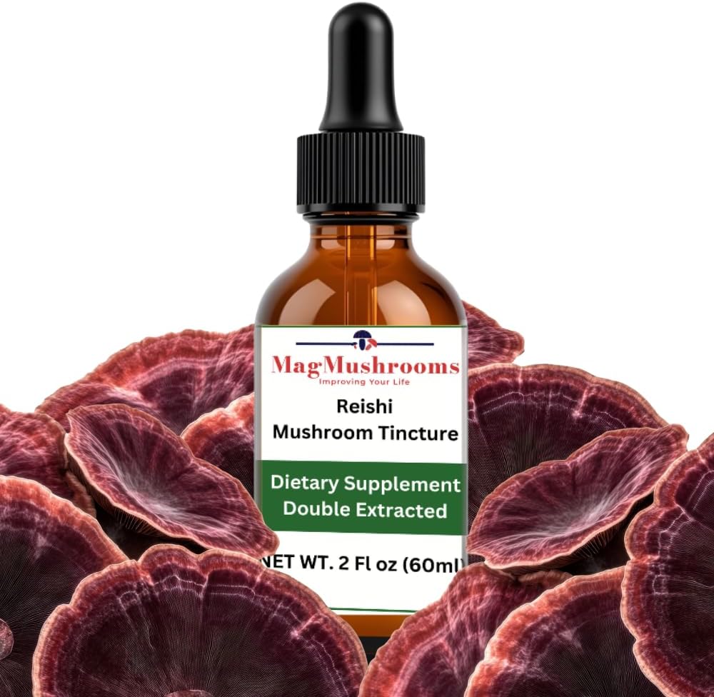Reishi Tincture, Daily Supplement, Double Extracked for High Potency, 2 Fl oz, 60 odmerkov