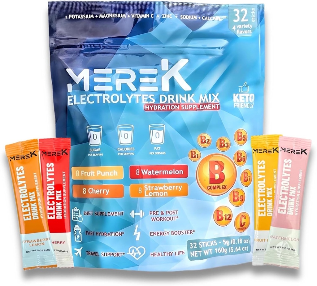 electrolyte Hydration Powder Supplements 32 Vrečke Easy Open Enosmerno serviranje Kot nalašč za vajo Bistveno za dnevno hidracijo ne potrebuje sladkorja, brez kalorij, Keto prijazen