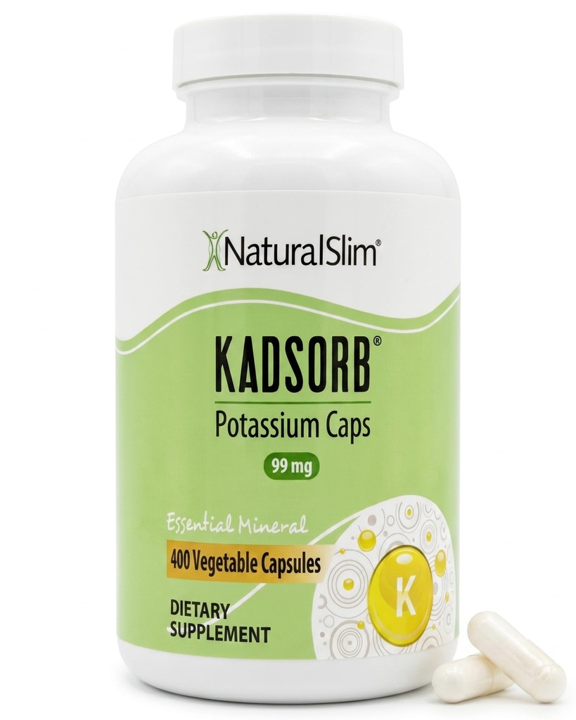 NaturalSlim Natural Kalijev citrat Glukonat 99 mg - Kadsorb podpira elektrolitsko ravnovesje in normalno pH - Absorbljivi kalijevi dodatki z eteričnimi minerali - ne GSO 400 kapsule 1 pakiranje