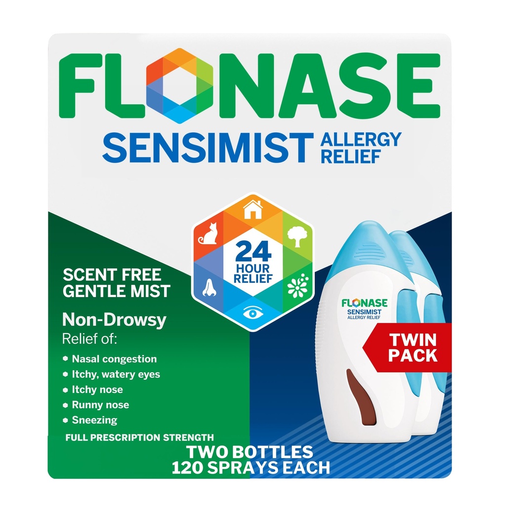 Flonase Sensimist Alergija Relief Nasal Spray za ne-zamotano, 24-Hur Multi-Simptom Alergija Relief – 120 Spray (Pack po 2)