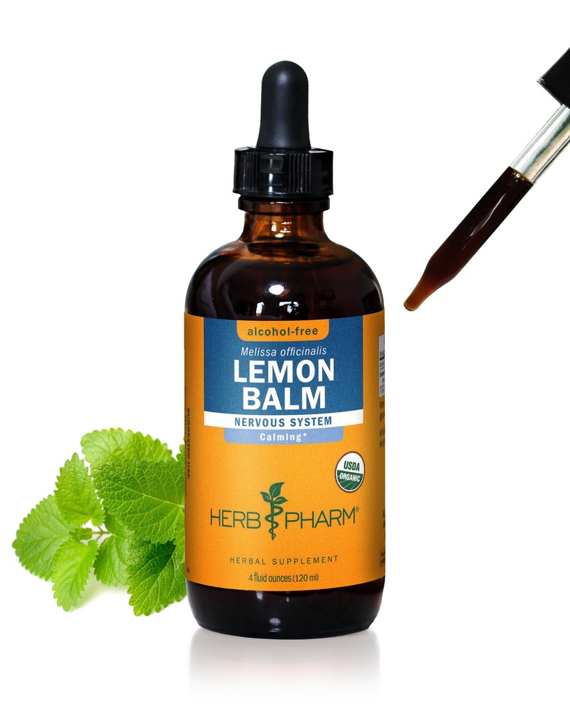 Herb Pharm Certified Organic Lemon Balm Tekoči ekstrakt za pomiritev živčni sistem podpora, Alkohol brez glicerola, 4 Ounce