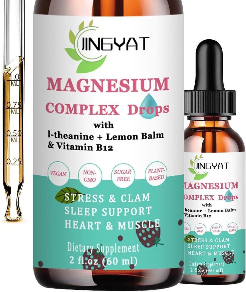 5-v-1 Magnezijeve kapljice - 1000 mg magnezijevega glicinata, L-treonata, citrata, taurata, malata in l-teanaina - visoka absorpcija Magnezijeva tekočina