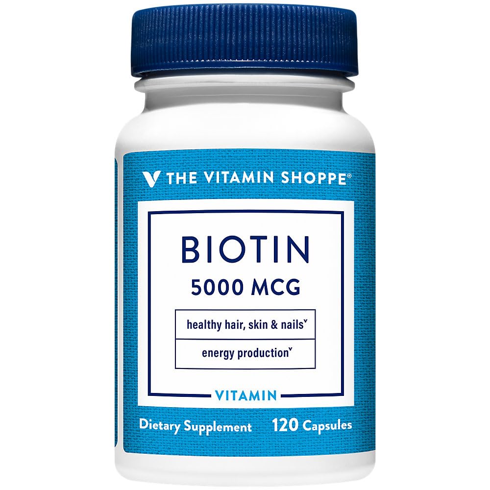 Vitaminska trgovina Biotin 5.000MCG, prehranska presnovna podpora za zdrave žive lase, zdrave kože in močne nohte, proizvodnja energije (120 kapsul)