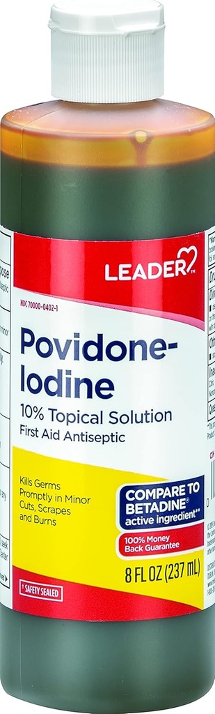 Leader Povidon Iodine 10% Prep Solution USP, Antiseptični čistilec ran prve pomoči, Pranje ran, Antiseptično milo (8 Fl Oz, pakiranje po 1)