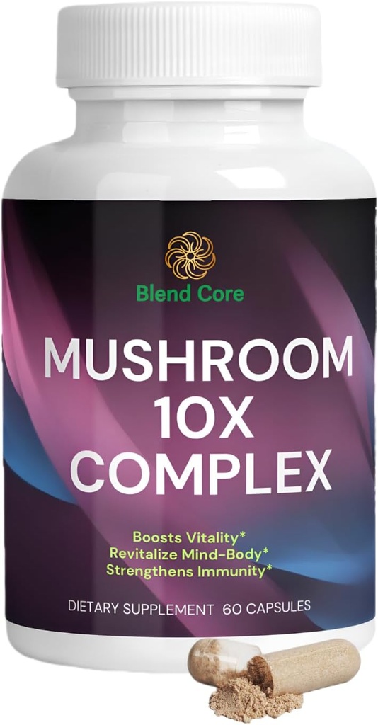 Gobe 10X Complex - Levi Mane, Reishi, in Cordyceps - Dodatek za naravno energijo in stres Relief - Immune Boost - Focus & Memory - Natural & Non-GMO