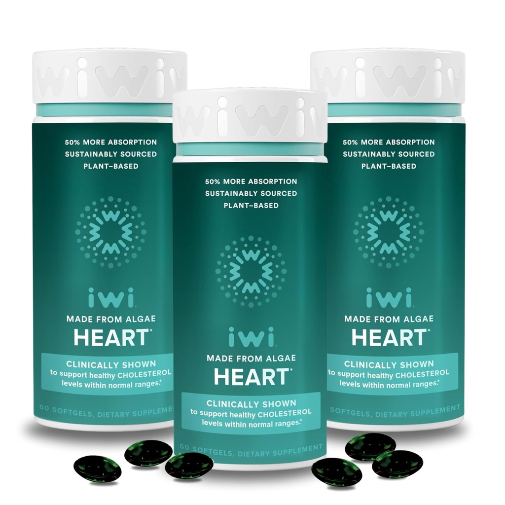 Iwi Life Heart Omega-3, 180 Softgels (90 Servings), Veganska rastlinska osnova Algae Omega Maščobne kisline + EPA, Heart Health Support Dietary Supplement, Krill & Fish Oil Alternative, Brez ribjega pookusa