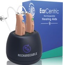 EarCentrical EasyCharge Polnilni slušni pripomočki (par) za starejše, Behind-The Ear BTE Ear Aid PAS digitalne naprave za osebno ojačanje zvoka z Hrup Odpoved (Beige)