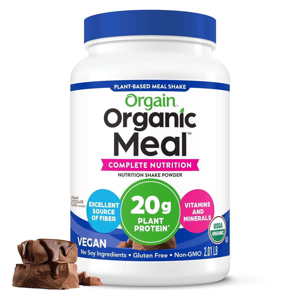 Orgain organski veganski nadomestek beljakovin v prahu, kremna čokoladna krema na osnovi beljakovin, brez glutena, brez mleka, brez laktoze, brez soje, brez sladkorja, za smoothies & Shakes - 2.03lb