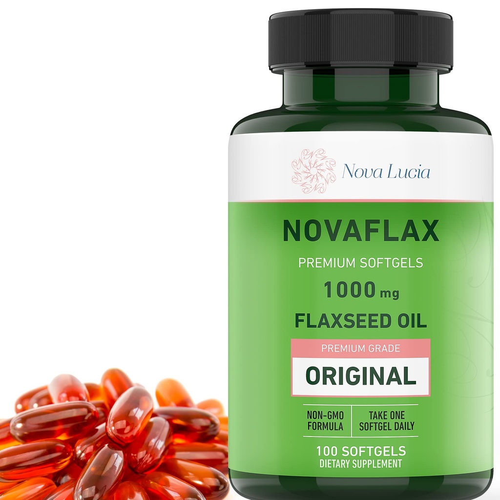 Nova Lucia Organsko laneno olje Kapsule 1000mg – Omega 3 6 9 Mehčalci za lase, kožo in nohte – Ne-GMO, Gluten-free, Hexane-free, enostavno pogoltniti – 100 Tekoči softgels