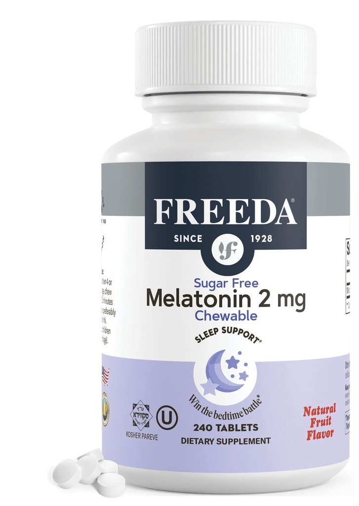 FreeDA Melatonin 2mg Žvečilni bonboni brez sladkorja – Naravna pomoč za spanje za odrasle in otroke – Vegan, Košir, Gluten-free, Non-GMO, Easy Bedtime Support – 240 tablet