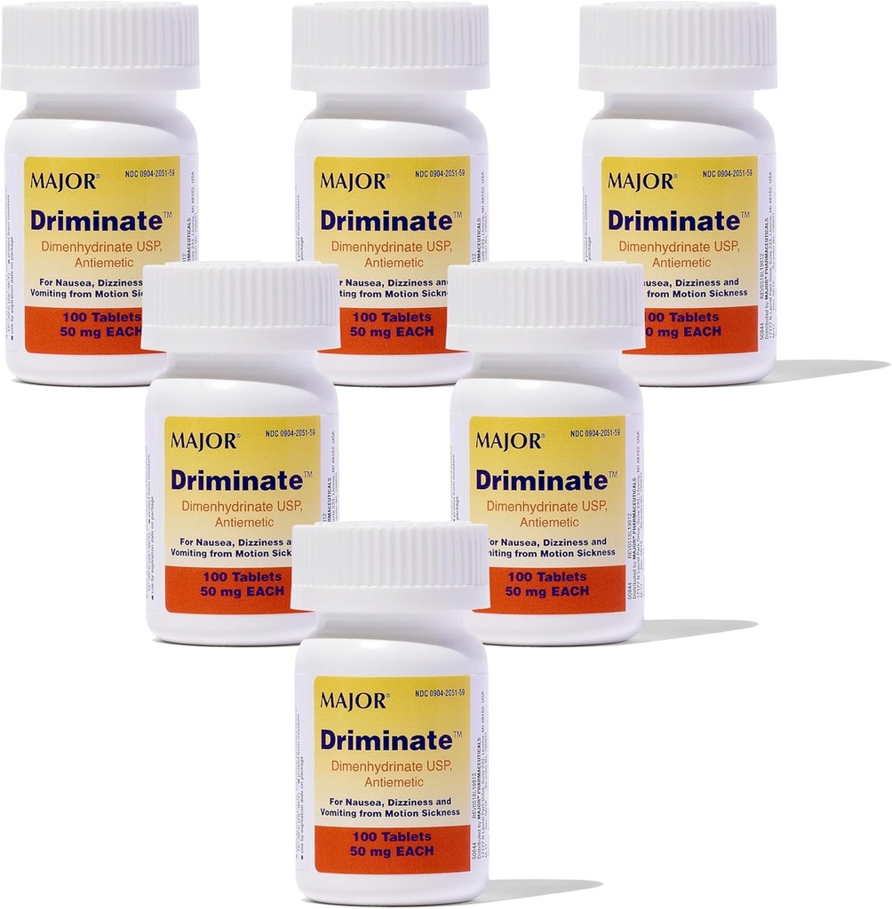 MAJOR Driminat - dimenhidrinat 50 mg tablete za motnje gibanja - zdravila proti slabosti - 100 tablet (6 pakiranj)