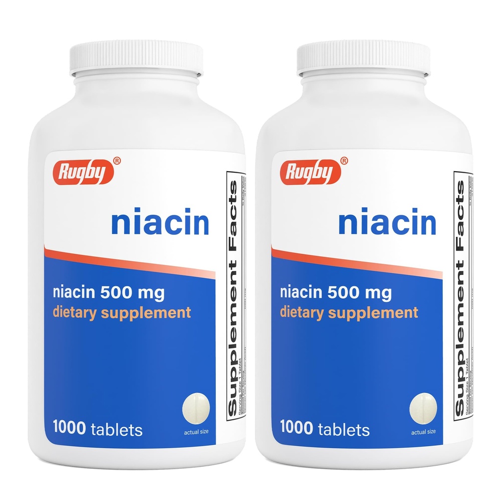 Rugby Niacin 500mg - Vitamin B3 dodatek za moške in ženske - 1.000 tablet (2-Pack)