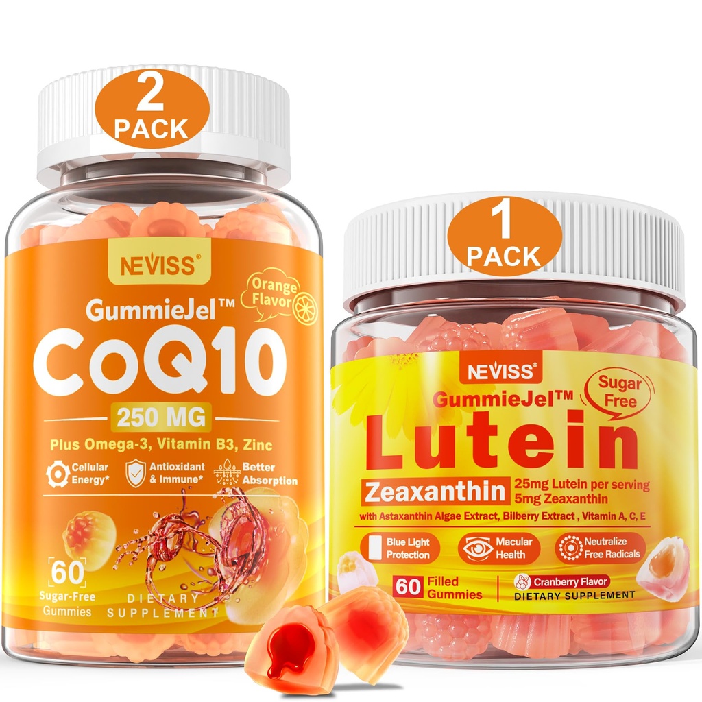 NEVISS brez sladkorja Lutein Število 60 + CoQ10 Gummies 120 Število