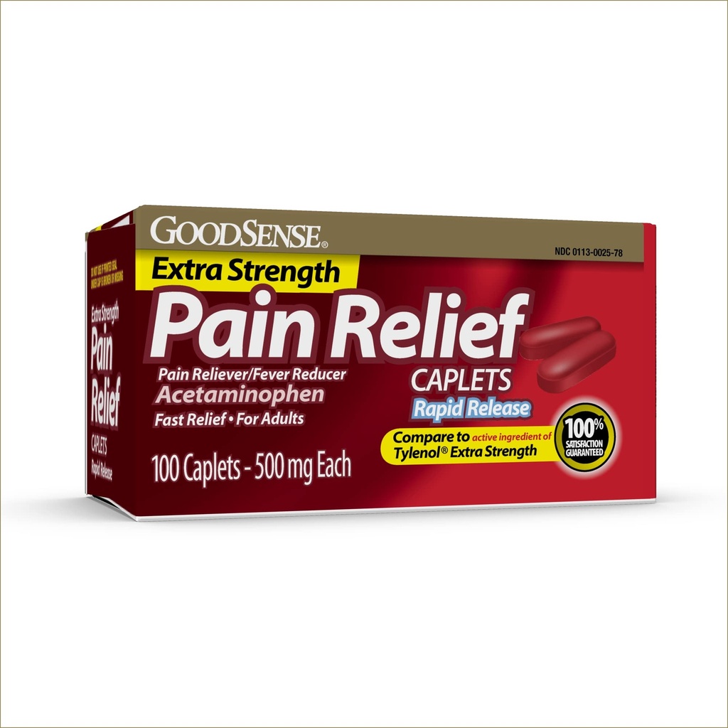 GoodSense hitro sproščanje bolečine Relief, Acetaminofen Caplets 500 mg, Dodatna moč bolečine Reliever in vročina reduktor, 100 Število