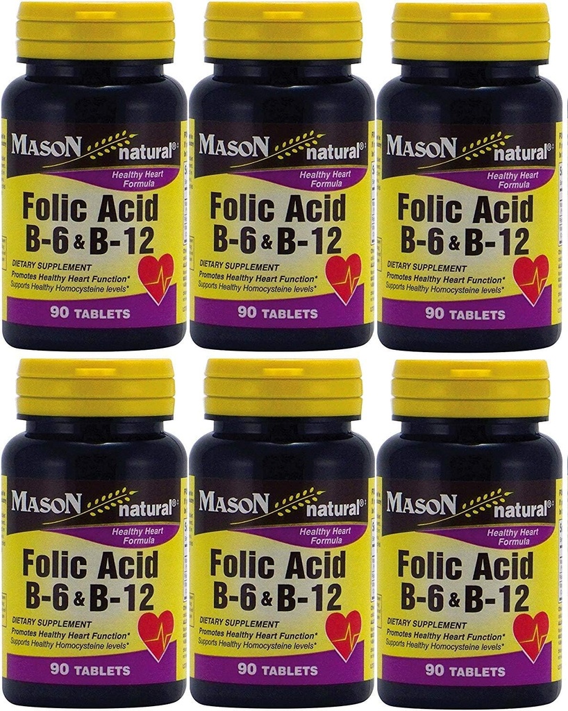 Mason Vitamini Folna kislina B-6 in B12 Heart Health Formula 90 Tablete v plastenki po 6 skupaj 540 tablet