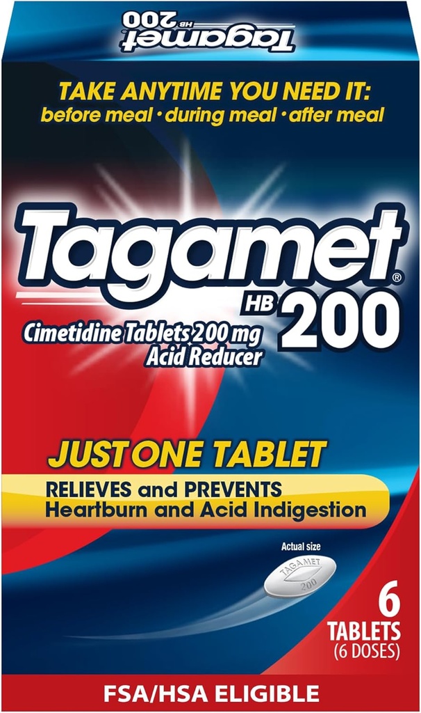 Tagamet HB 200 mg Cimetidin Acid Reducer in Zgaga Relief, Olajšave in preprečevanje prebavnih motenj, 6 Število