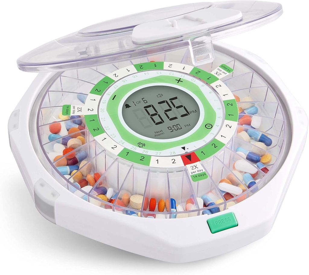 Live Fine 28-dnevne avtomatske tablete Dispenser Frosted Lid z nadgrajen LCD zaslon in ključavnico, zvok in luč za recepte, zdravila, vitamini, dodatki in več