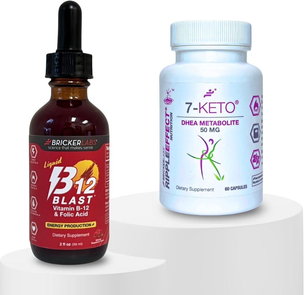 Bricker Labs B-12 Blast Tekoči vitamin B-12 + 7-Keto DHEA Metabolit 50 mg - Aktivno življenje: Energy and Teage Management dodatek paketi