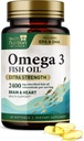 Omega 3 ribje olje 2400 mg - Trojna moč Omega-3 dodatki - Naravni možgani zdravje srca in imunske podpore - Maščobne kisline z EPA & DHA - Wild Caught Prečiščen ribje olje dodatek - 60 Softgels