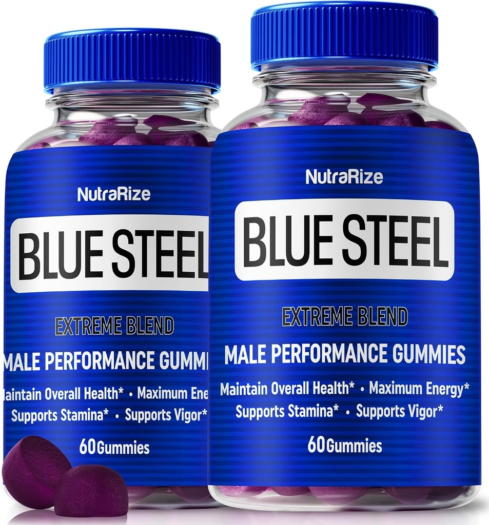 (2 Pack) Blue Steel Gummies za moške, Daily Nutrition za povečanje samozavesti in splošno zdravje, Vse naravne dodatek za podporo Vrhunski zmogljivosti, Uradni moški Gummy, BlueSteel Mnenja (120 Gummies)