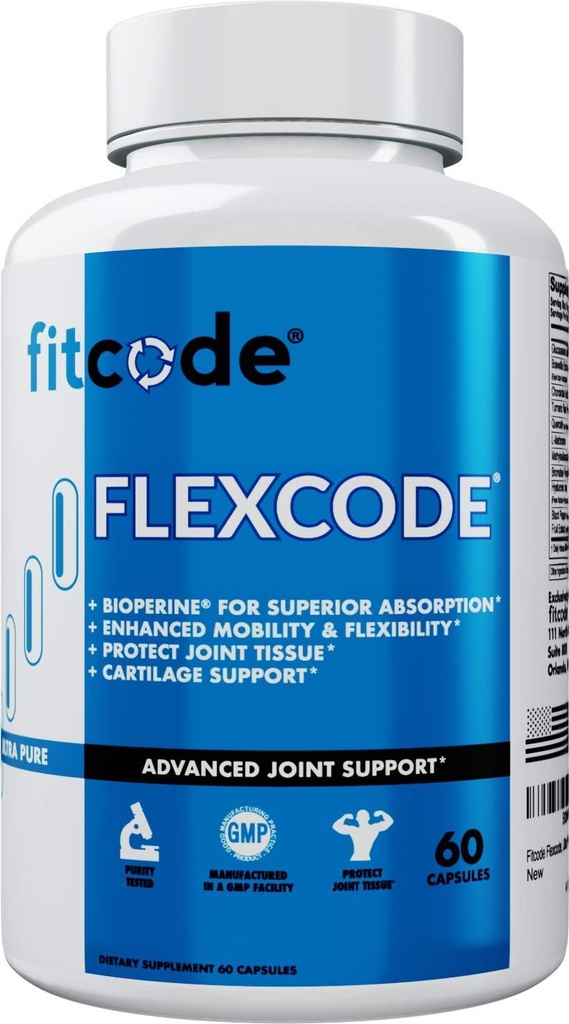 fitcode Flexcode Ultra Premium skupna podpora, glukozamin, kurkuma, MSM, hondroitin, hialuronska kislina, Gluten-free, za moške in ženske (30 sluge)