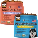Večvitaminski dodatek podjetja Natural Dog Company Chews + Koža & Coat dodatek Chews za pse - Celovita prehranska nega za zdravo kožo, svetleče plašč, skupno podporo, in imunski sistem Boost