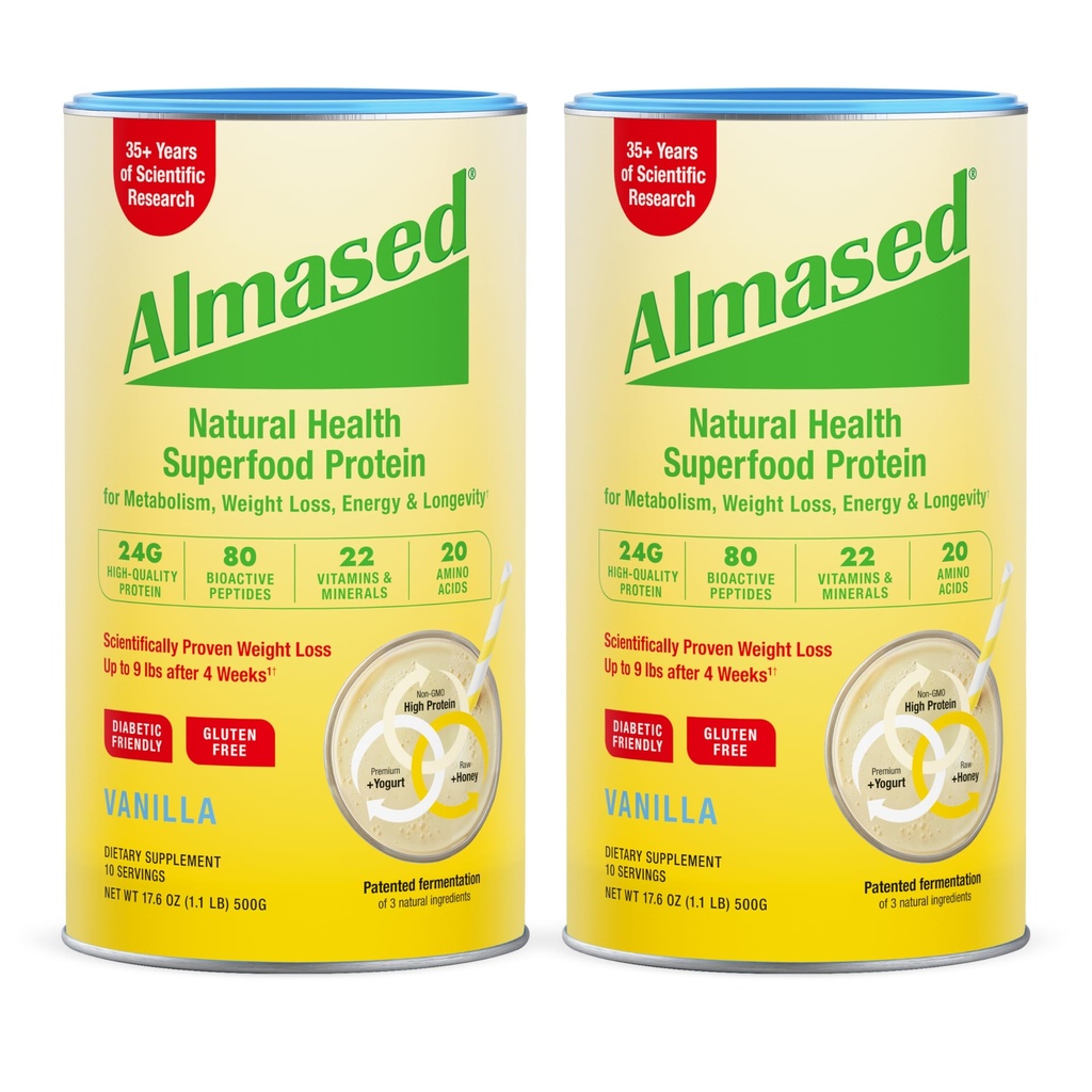Almased vanilija Meal zamenjava Shake - nizko-Glycemic High Plant Base Protein Powder- Nutrition Health Support dodatek - Vanilla Flavor - 17,6 oz (1,1 Pound (2 Pack))