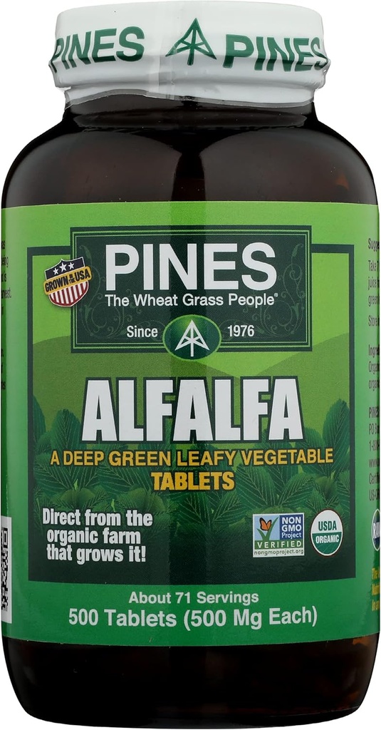 Pines Alfalfa tablete, Original Green Superfood, USDA Organic, Gluten brez in ne-GMO, 500mg vsak, 500 tablet