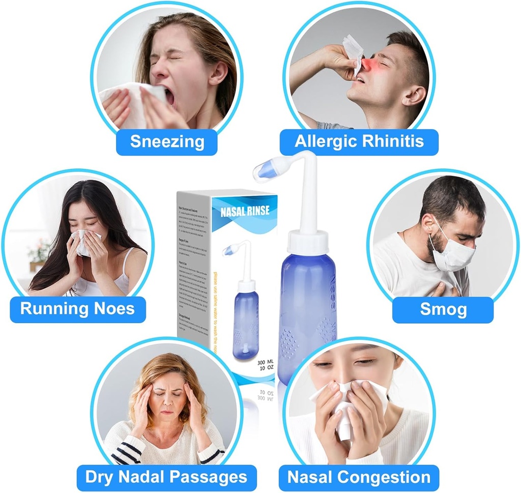 300 ML Nazalni rinse Neti Pot Sinus Rinse steklenica Nežna Nazal Pranje steklenica Nos Čistilo Udobno za odrasle & Kid učinkovito tlak namakanje z 20 Nazal pranje sol paketi BPA brezplačno