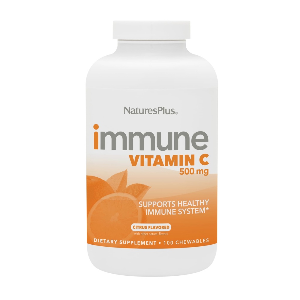 NaturesPlus Immune Vitamin C, Citrus - 100 Žvečilni izdelki - Podpora imunskega sistema - Formula visoke stopnje z bioflavonoidi in Superfoods - Non-Acidic & Gentle on The Stomach - 100 Servings