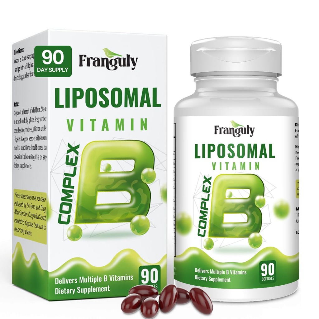 Liposomski B kompleks zasnovan za visoko Absorpcijo B Vitamini z holin inozitol vitamin B1, B2, B3, B5, B6, Biotin, Folat, Metilirani B12-Imuni, Energija, Brain Heart Support 90 Softgels