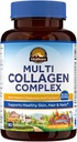Vitalitown Multi Collagen Complex, tip I, II, III z biotin, vitamin C, hialuronska kislina, kurkuma, črna paprika za kožo, lase, nohti, 90 kapsul, ne-GMO