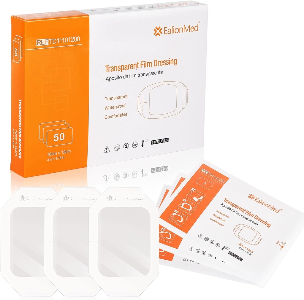 EalionMed transparentno oblačenje, Rane Bandage, Lepilni obliž, 4' x 4,75', 50 Pack, Jasno, dihalno, Udobno, Tuš ščit, Tattoo Bandage