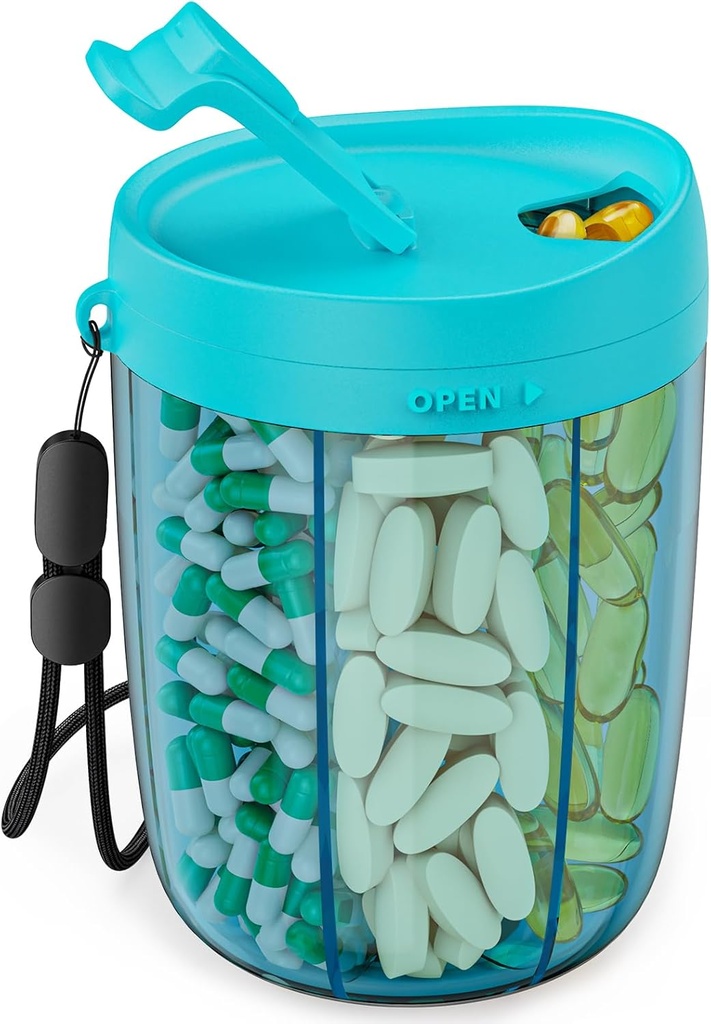 PULIV velike tablete Bottle Organizer, Dopolnilo Organizator za Holding 6 Različni vitamini, Pill Box Primer z Anti-Mixing & Široko odpiranje Design, Enostavno za pridobivanje Meds in 20 Pcs Stick-on nalepke, Blue