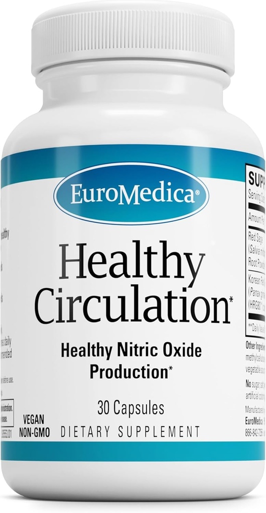 EuroMedica Zdrava cirkulacija - prehranska dopolnila za zdravo kroženje Podpora - Zdrav pretok krvi in delovanje srca - Ne-GMO & Veganske kapsule - 30 kapsul (30 streže)