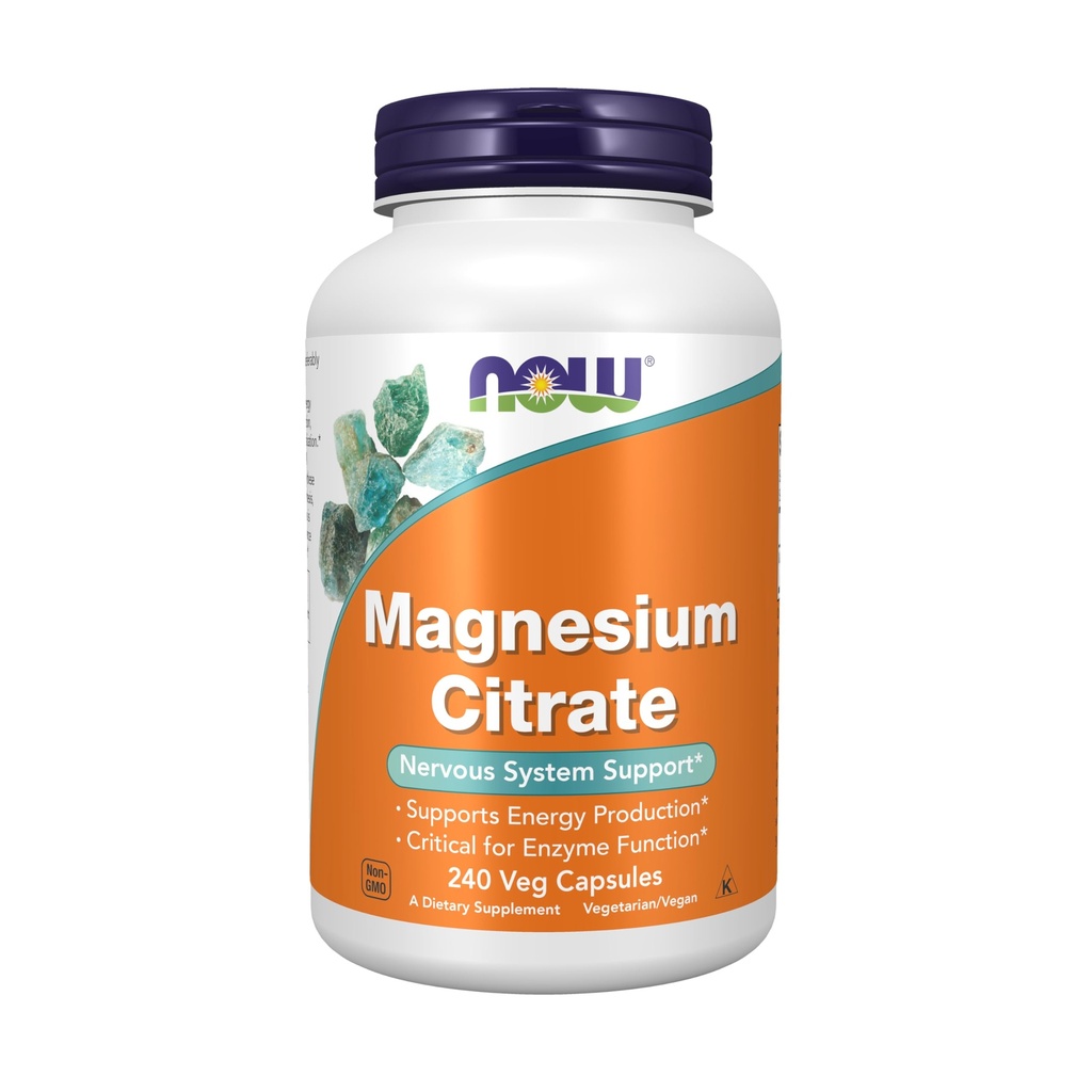 NOW Foods Supplements, Magnezijev citrat, Encim funkcija*, Podpora živčnega sistema*, 240 Veg kapsule