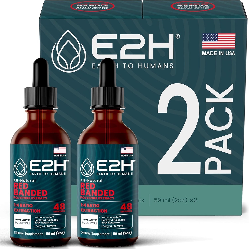 E2H Red Banded Polypore Extract - Gobe dodatek formula za imuno podporo, Prebavno zdravje, energijo in naravno imuniteto Boost (2 steklenice)
