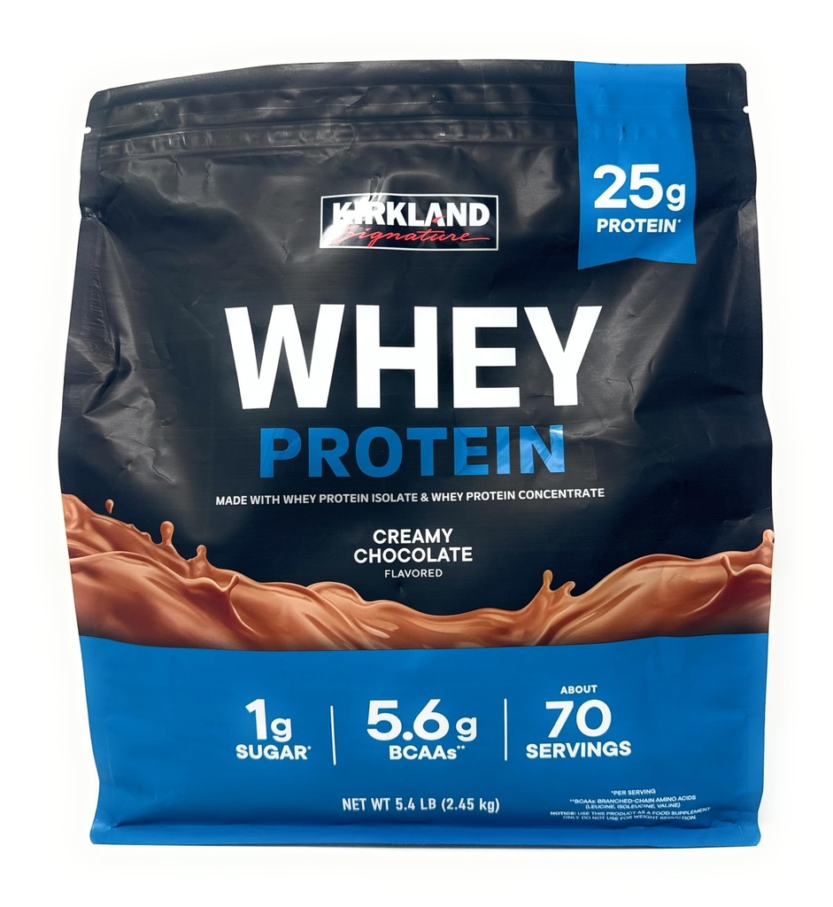 Kirkland Signature Whey 25g Beljakovine, 1g sladkorja, 5,6g BCAA, okoli 70 Serving Creamy Chocolate Flavorted