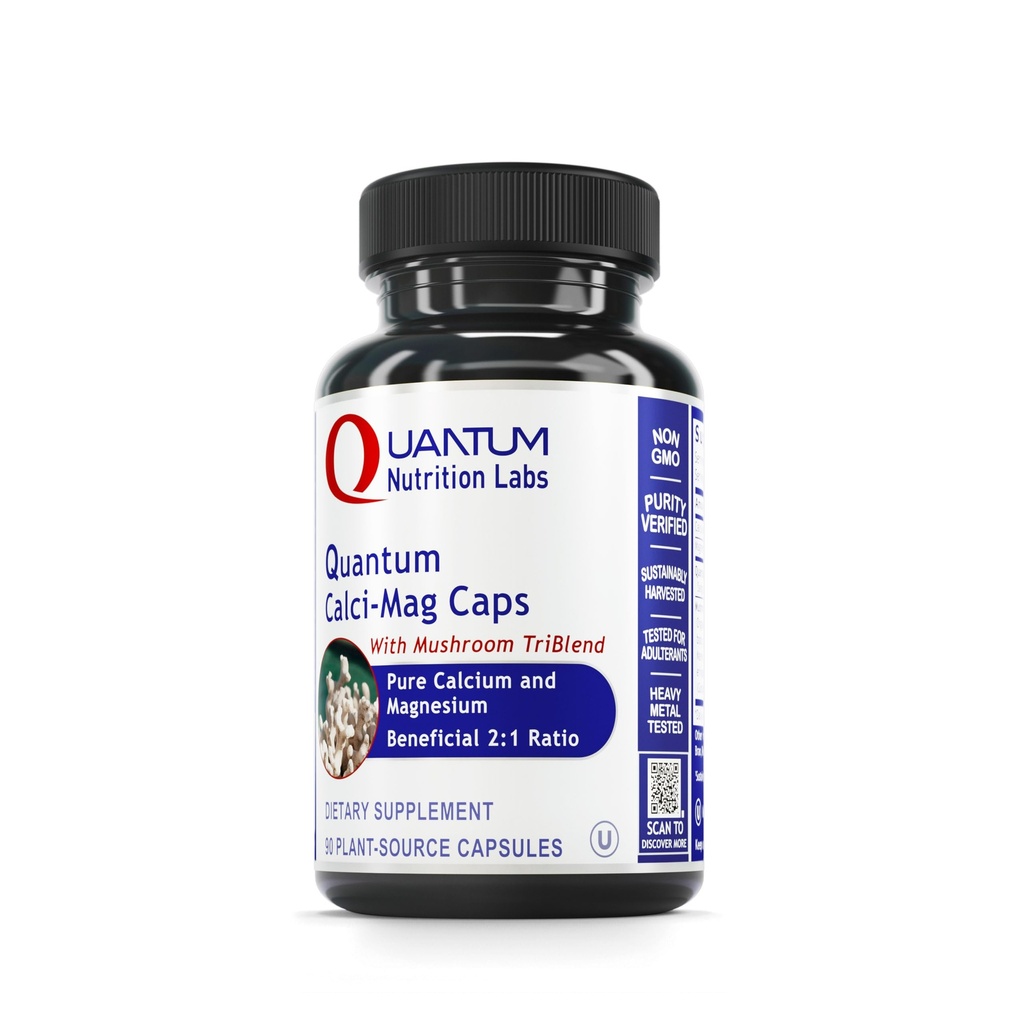 Quantum Nutrition Labs Calci-Mag Caps - kalcij Magnezij dodatek, kalcij dodatek, čisti magnezij & gobe kompleks z Reishi & Lions Mane - 300 vegetarijanske kapsule