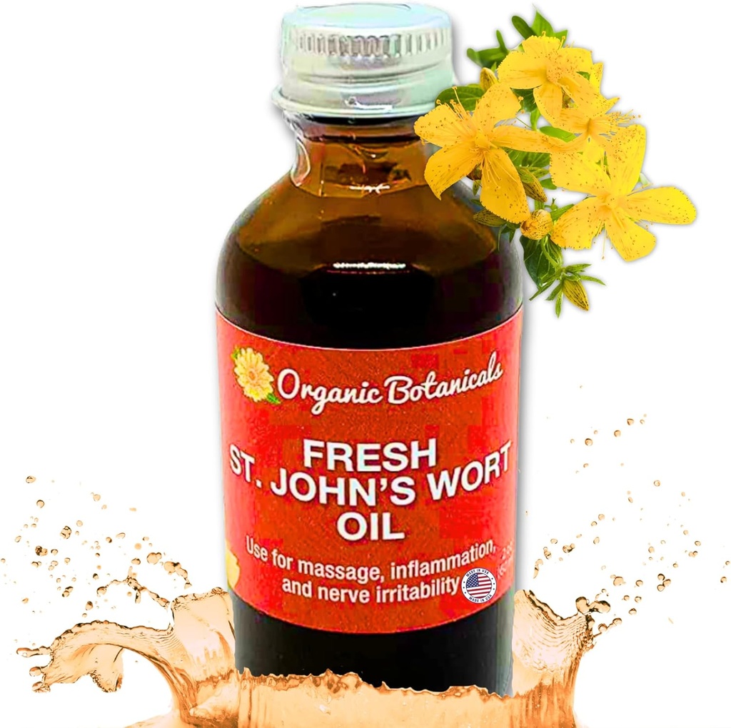 Em’s Herbals Fresh St. John's Wort Oil - Wild žetev v ZDA, naravna rešitev za živčno nelagodje, kožne izbruhe, rane, brazgotine, in Stretch Marks - koža, obraz, telo, lasje, Masažno olje (2 Oz)