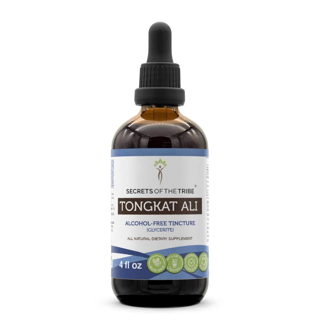 Skrivnosti tekočega ekstrakta Tribe Tongkat Ali brez alkohola, Wildcrafted Tongkat Ali (Eurycoma Longifolia) Posušena korenina (4 FL OZ)