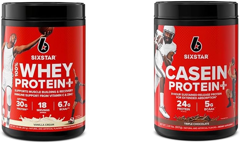 Six Star Elite Series 100% Whey Protein Plus Vanilla Cream 1.8lbs US & Kazein Protein Powder Elite Kazein Protein Powder Micellar Kazein Protein