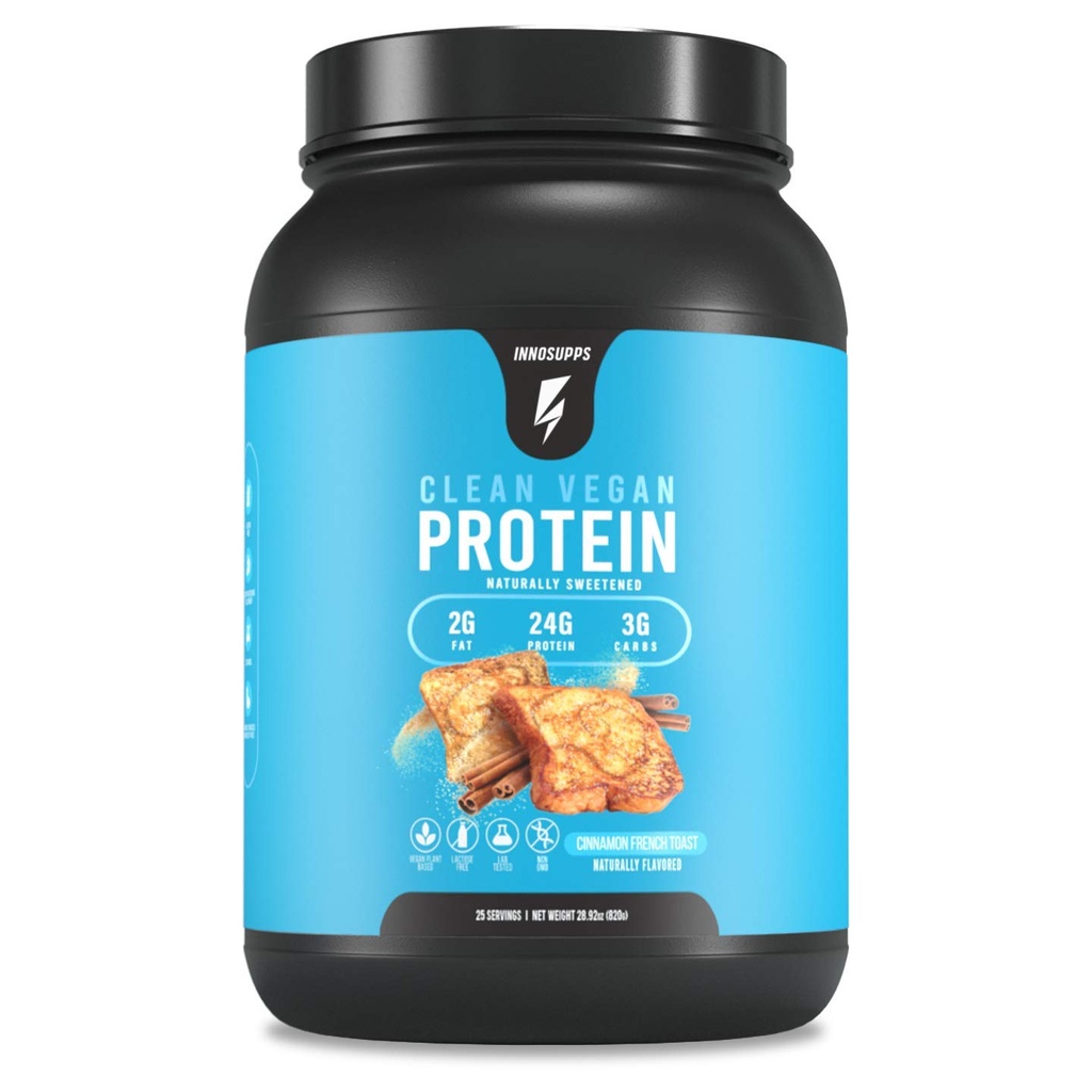 InnoSupps Clean Vegan Protein - rastlina na osnovi, vegan, naravni, brez umetnih sladil, brez glutena, brez mleka. Brez laktoze, nizko vsebnost ogljikovih hidratov, nizko vsebnost maščob, brez dodanega sladkorja, brez soje, ne-GMO (cimetni francoski toast)