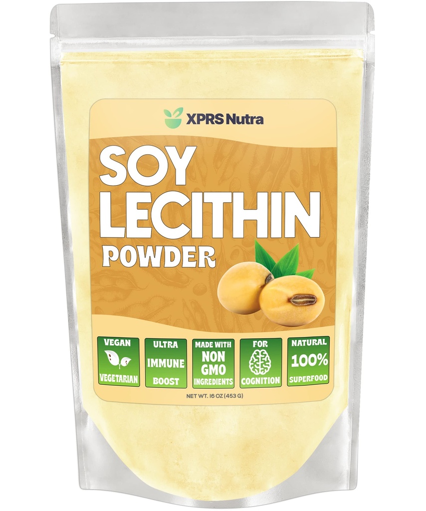 XPRS Nutra Soy Lecithin v prahu Hrana Stopnja maščobe Emulgator - Primeren za kuhanje, Pekanje in več - Vegansko prijazno sojo Lecithin v prahu Kuhanje Aid (16 Ounce)