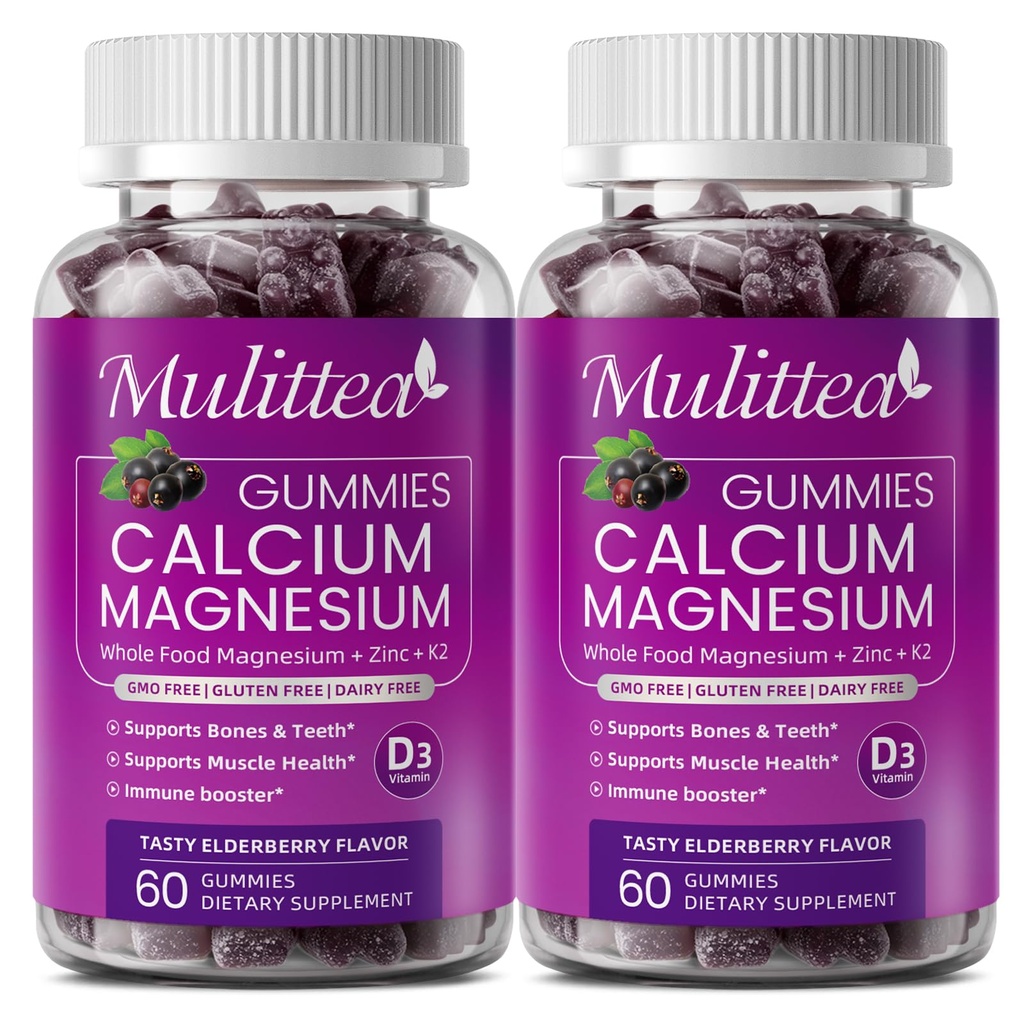 Kalcij Magnezijev cink Gumiji z visoko absorpcijo Magnezij Glicinat 200mg, Kalij -Plant Kalcijev dodatek w/ D3 & Sea Moss za kosti, mišice, miren Mood & spanje podpora- Otroci in odrasli (2 paket)
