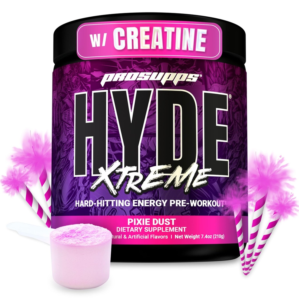 PROSUPPS Hyde Xtreme Pre Workout Powder s kreatinom, Beta Alanine & Caffeine – Ekstremna energija, črpalke, Fokus & Performance - Fitness & Gim Supplements za moške in ženske (Pixie Dust, 30 Serving)